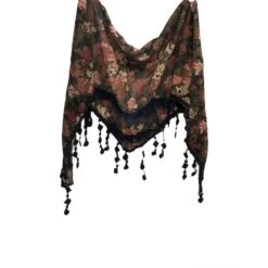 Foulard Triangulaire Motif Fleurie à Bordure En Pompons Colorix MIX -Accessoires De Mode pdtimg 5001409hd