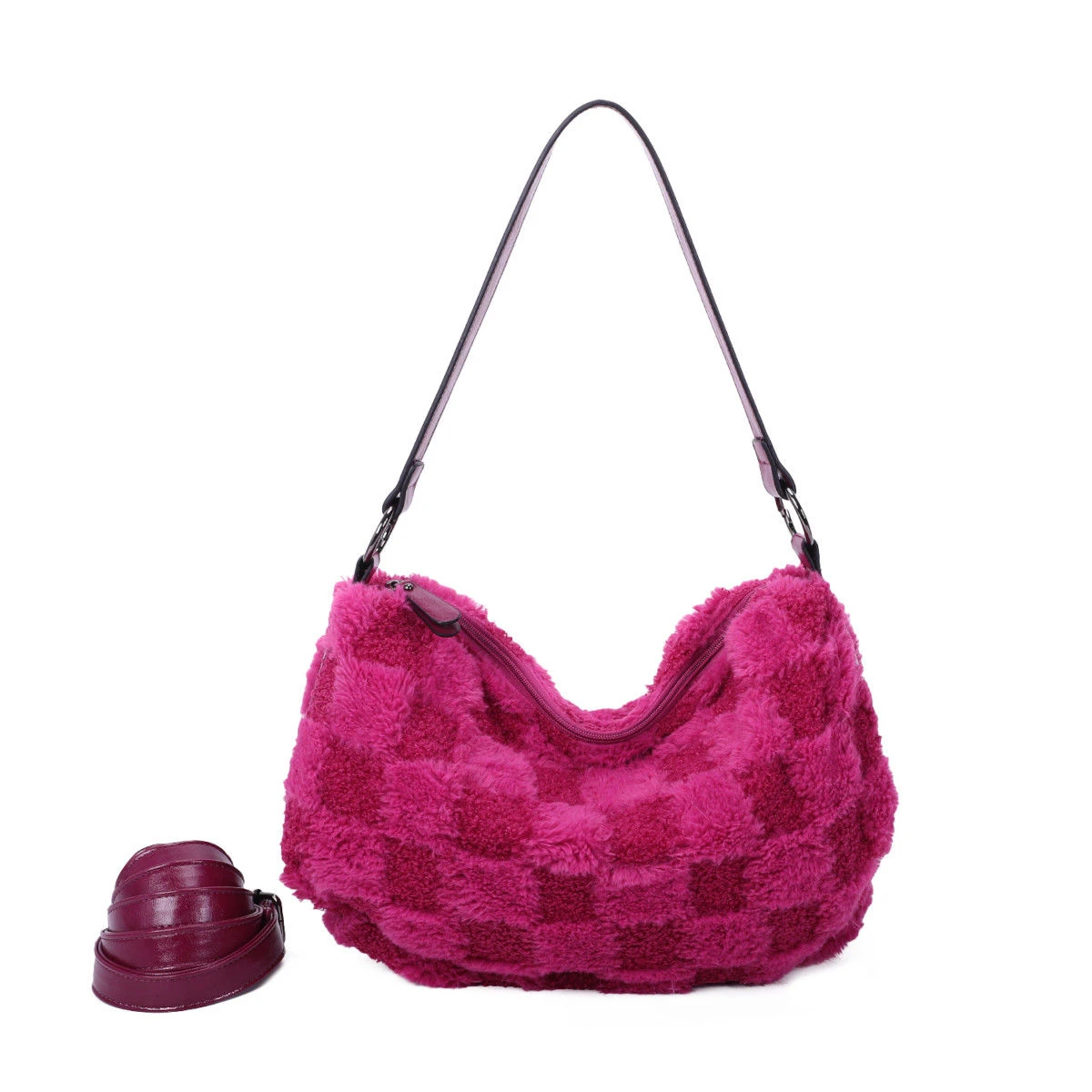 Sac à Main Fausse Fourrure Orné De Motifs Avec Carreaux 5 Sac à Main Fausse Fourrure Orné De Motifs Avec Carreaux – Image 3