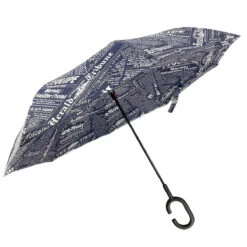 Parapluie Inversé 8 Baleines Avec Un Motif Journal Imprimé -Accessoires De Mode pdtimg 5005786hd