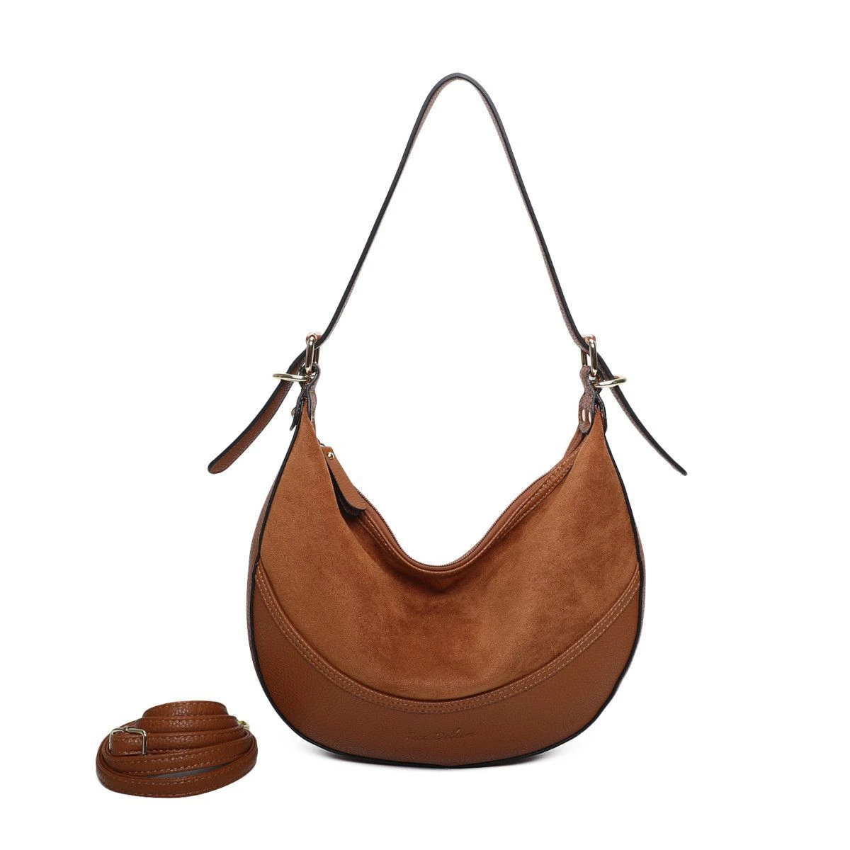 Sac Porté épaule Bimatière En Simili Cuir Grainé Et Suède 5 Sac Porté épaule Bimatière En Simili Cuir Grainé Et Suède – Image 3