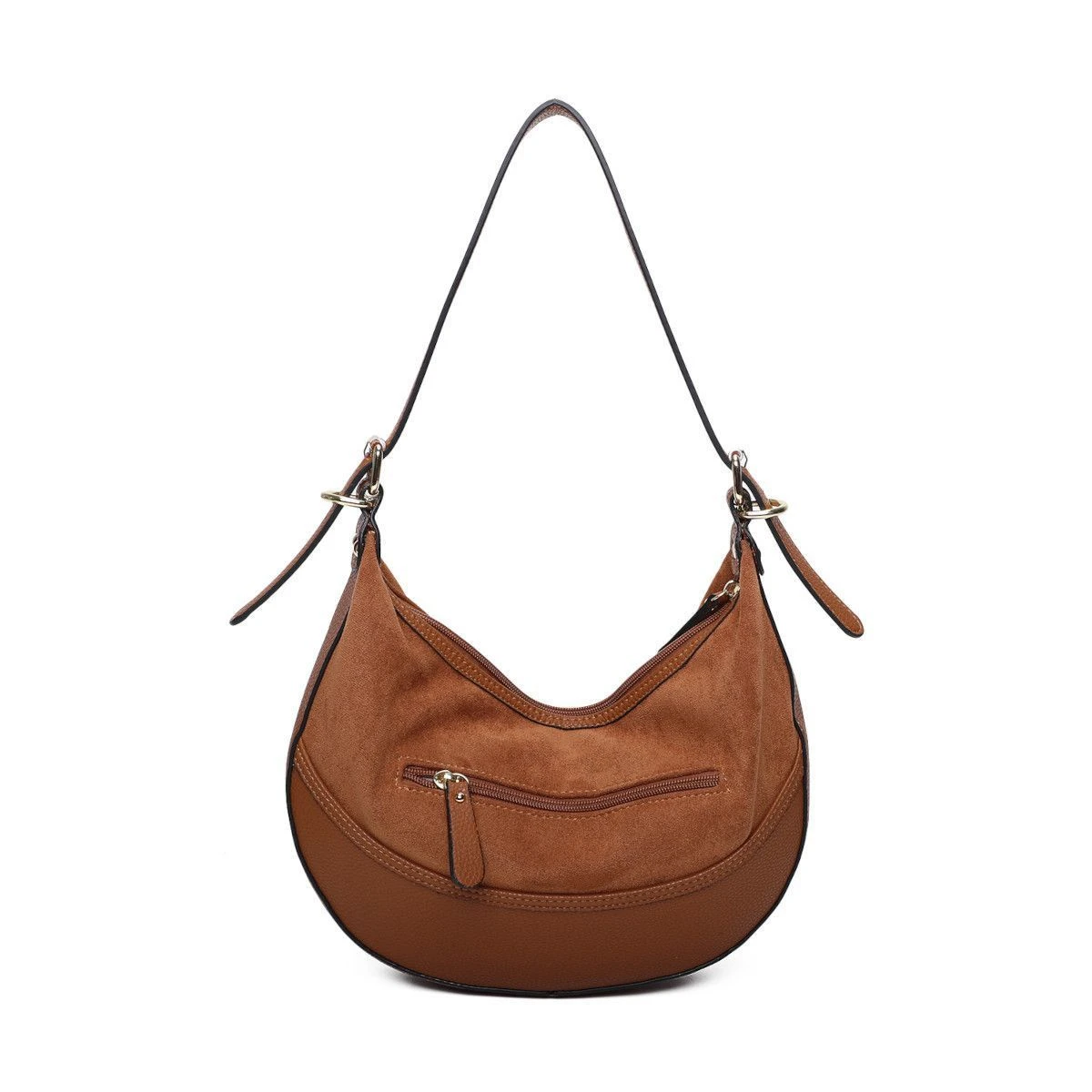 Sac Porté épaule Bimatière En Simili Cuir Grainé Et Suède 7 Sac Porté épaule Bimatière En Simili Cuir Grainé Et Suède – Image 5