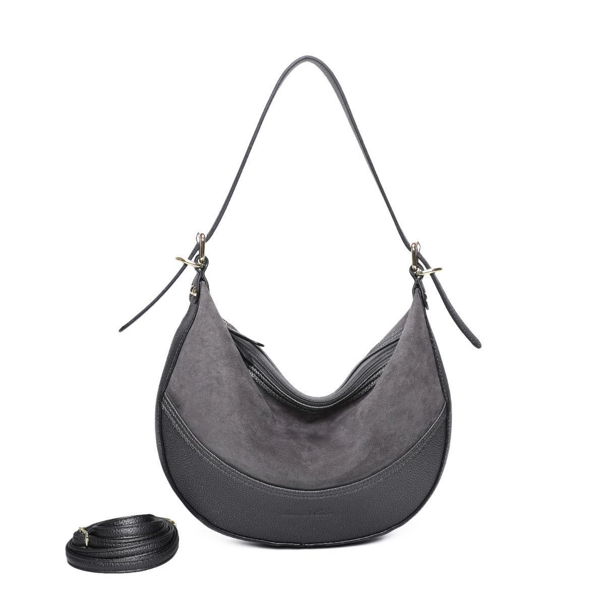 Sac Porté épaule Bimatière En Simili Cuir Grainé Et Suède 13 Sac Porté épaule Bimatière En Simili Cuir Grainé Et Suède – Image 11