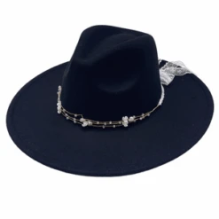 Chapeau Style Feutrine Avec Cordons à Perles Et Fleurs -Accessoires De Mode pdtimg 5010416b