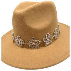 Chapeau à Large Bord Avec Ornement Fleurs En Métal -Accessoires De Mode pdtimg 5010431b