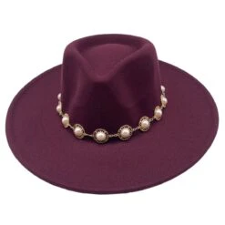 Chapeau En Feutre Polyester à Perles Autour De La Base -Accessoires De Mode pdtimg 5010501hd