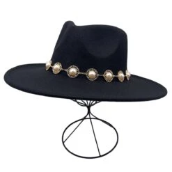 Chapeau En Feutre Polyester à Perles Autour De La Base -Accessoires De Mode pdtimg 5010505hd