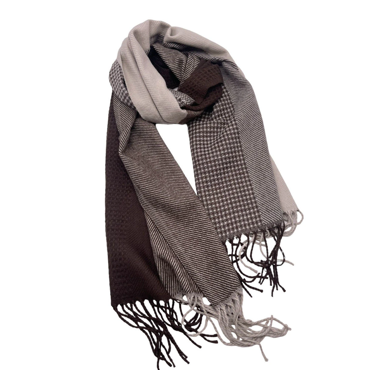 Écharpe Color Block Aux Motifs Texturés Avec Franges 7 Écharpe Color Block Aux Motifs Texturés Avec Franges – Image 5