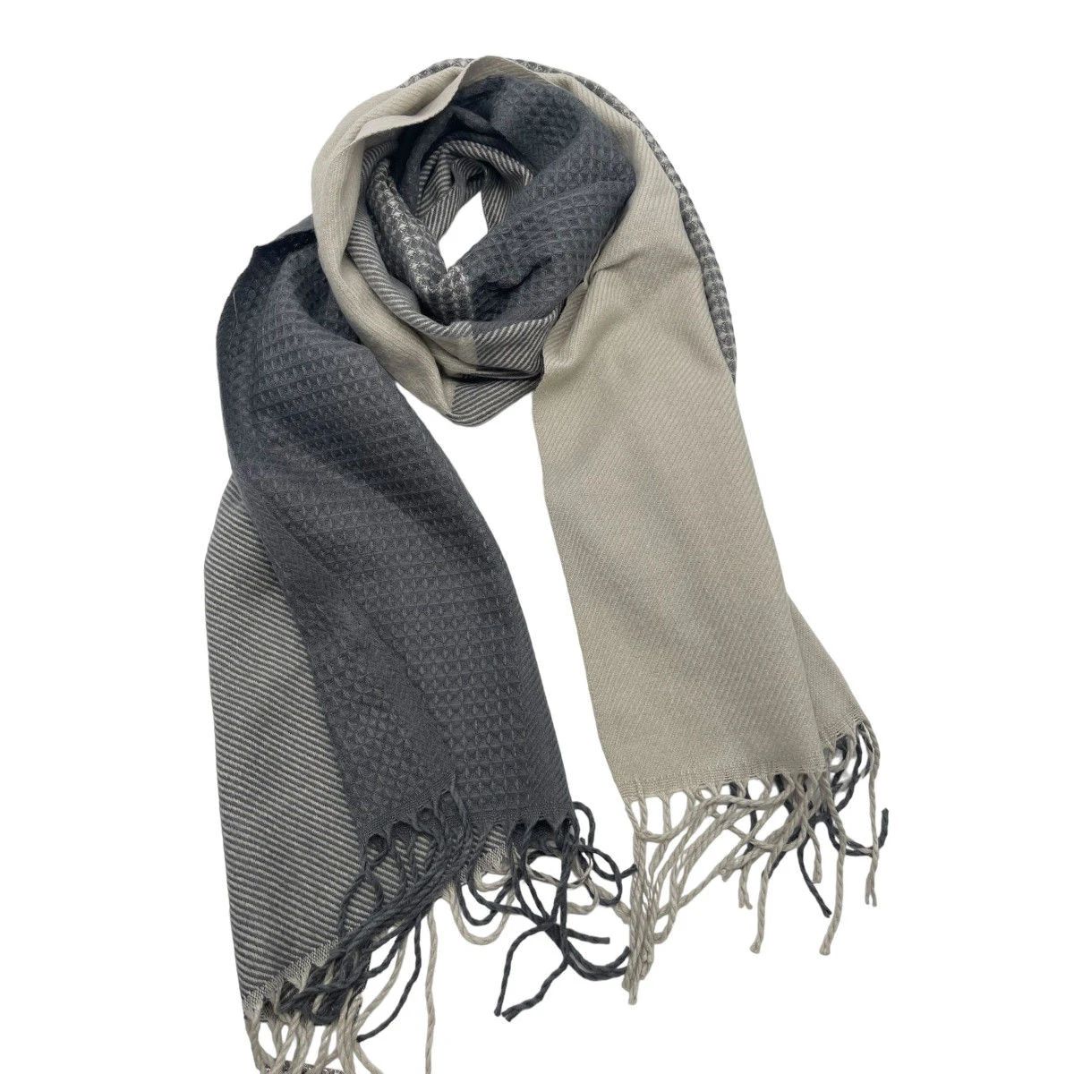 Écharpe Color Block Aux Motifs Texturés Avec Franges 9 Écharpe Color Block Aux Motifs Texturés Avec Franges – Image 7
