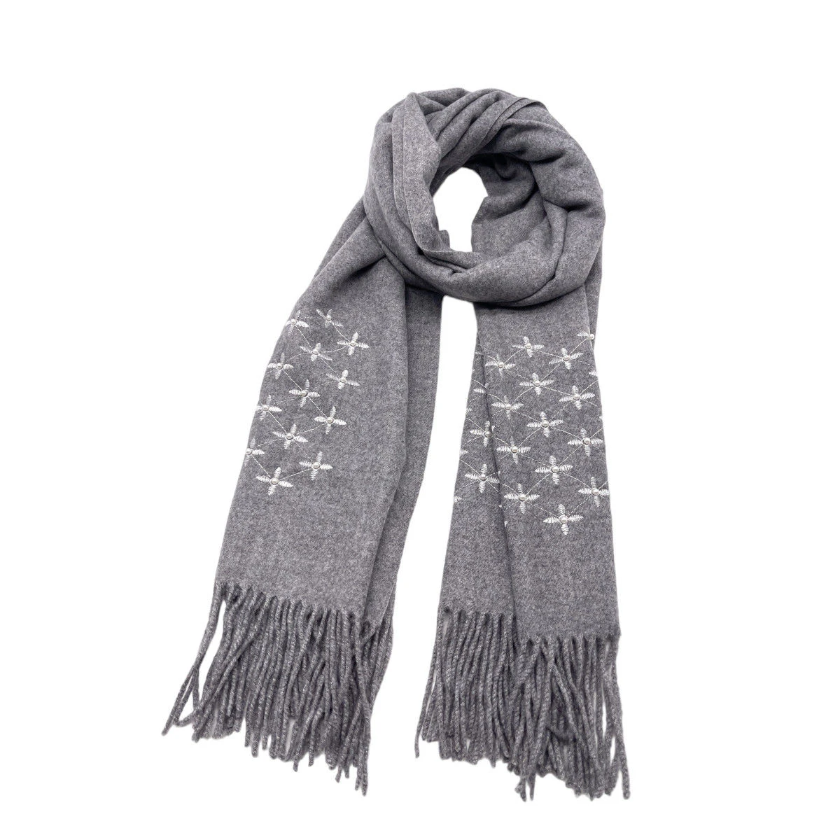 Écharpe En Viscose Effrangée à Broderie Fleurs 13 Écharpe En Viscose Effrangée à Broderie Fleurs – Image 11