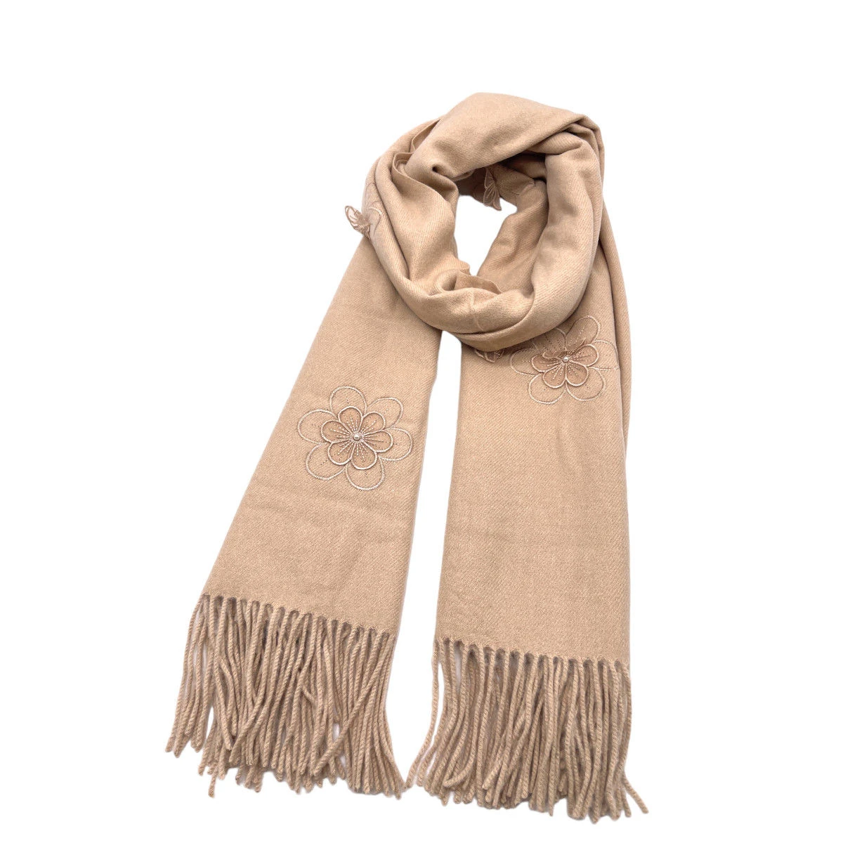 Écharpe Frangées En Tissu Doux Brodé Aux Fleurs 9 Écharpe Frangées En Tissu Doux Brodé Aux Fleurs – Image 7