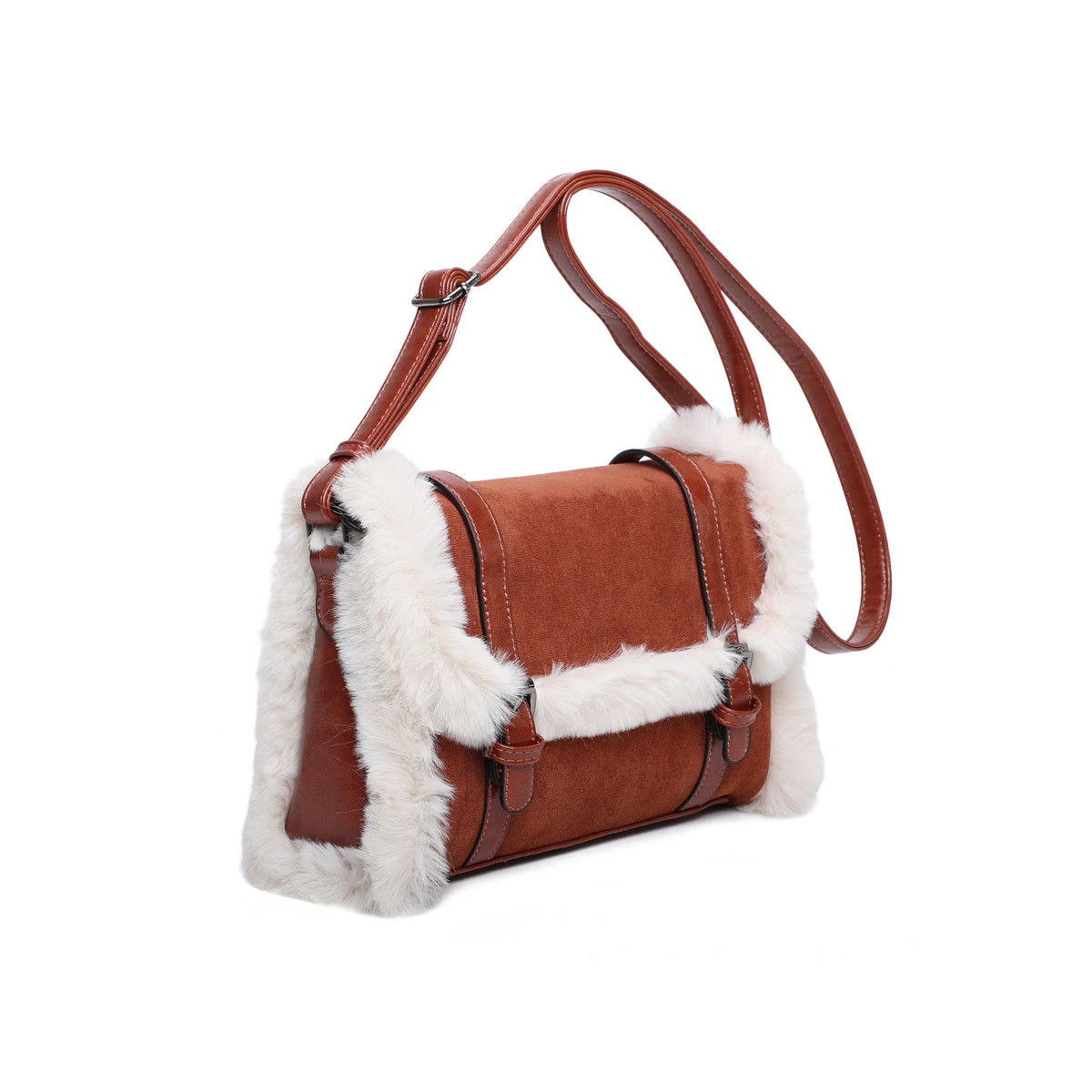 Sac Bandoulière En Suédine Avec Bordure Fausse Fourrure 6 Sac Bandoulière En Suédine Avec Bordure Fausse Fourrure – Image 4