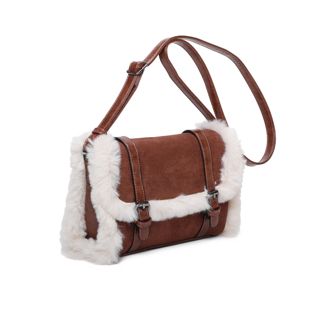 Sac Bandoulière En Suédine Avec Bordure Fausse Fourrure 10 Sac Bandoulière En Suédine Avec Bordure Fausse Fourrure – Image 8