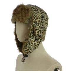 Chapka Motif Léopard Beige Avec Sangle De Serrage