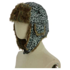 Chapka Motif Léopard Gris Avec Sangle De Serrage