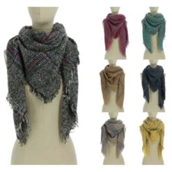 Assortiment écharpe Texture à Carreaux Avec Fines Franges