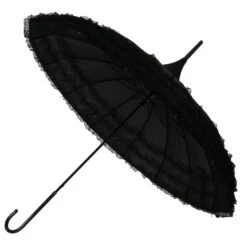 Parapluie Forme Pagode Noir à Bordure Dentelle Noir