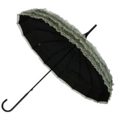 Parapluie Forme Pagode Noir à Bordure Dentelle Crème