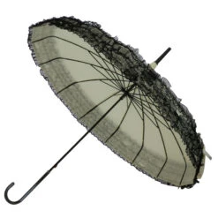 Parapluie Forme Pagode Crème Bordure Dentelle Noir