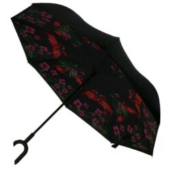 Parapluie Ouverture Inversée Motif Fleurs Et Flamant Rose