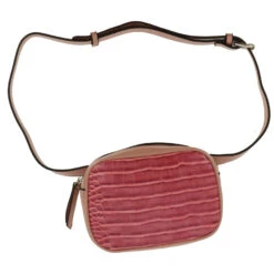 Sac Banane Ouverture à Zip Finition Aspect Croco Rose