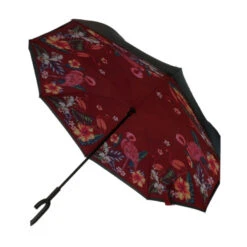 Parapluie Ouverture Inversée Rouge Flamants Fleurs Tropical