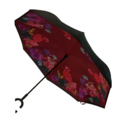 Parapluie Ouverture Inversée Rouge Motif Fleuri Et Flamants
