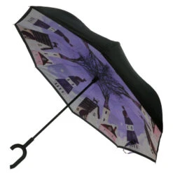 Parapluie Inversé Bleu Avec Imprimé Chats Sur La Toiture