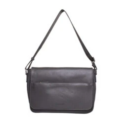 Sac Reporter Uni Gris Porté En Bandoulière Avec Rabat