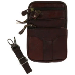 Petit Sac Bandoulière En Cuir Multipoches Zippées Bordeaux