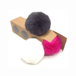 Pompons Imitation Fourrure De Lapin (1 Pompon Gris Foncé Et 2 Pompons De Couleurs Aléatoires)