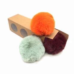 Pompons Imitation Fourrure De Lapin (1 Pompon Orange Et 2 Pompons De Couleurs Aléatoires)