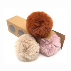 Pompons Imitation Fourrure De Lapin (1 Pompon Tarracotta Et 2 Pompons De Couleurs Aléatoires)