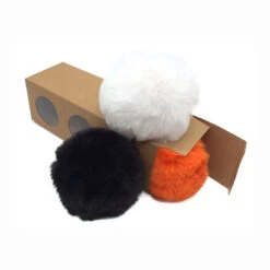 Pompons Imitation Fourrure De Lapin (1 Pompon Blanc Et 2 Pompons De Couleurs Aléatoires)