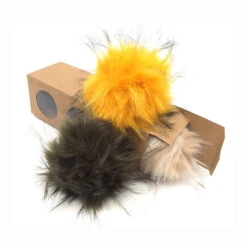Pompons Fausse Fourrure De Marmotte ( 1 Pompon Jaune Foncé Et 2 Pompons De Couleurs Aléatoires)