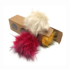 Pompons Fausse Fourrure De Marmotte ( 1 Pompon Beige Et 2 Pompons De Couleurs Aléatoires)