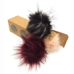 Pompons Fausse Fourrure De Marmotte ( 1 Pompon Noir Gris Et 2 Pompons De Couleurs Aléatoires)