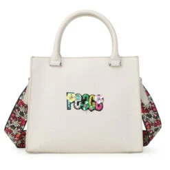 Sac à Main Beige Broderie "PEACE" Avec Lanière Florale