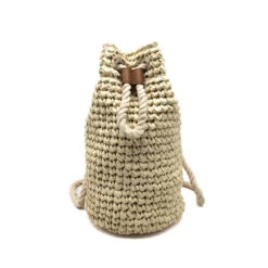 Sac à Dos Forme Cylindrique Tissé à La Main Beige