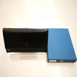 Portemonnaie Avec Rabat Et Fermoir En Cuir Noir + Système Anti-piratage