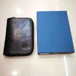 Portefeuille Zippé à Volets En Cuir De Vachette Noir Avec Protection Anti Piratage