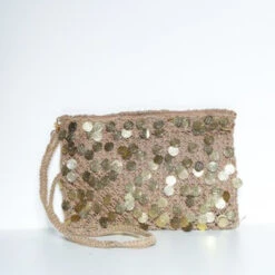 Pochette Toile De Jute En Crocheté à Pastilles Dorées