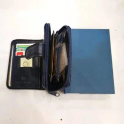 Portemonnaie Bleu En Cuir De Vachette Avec Protection Anti Piratage