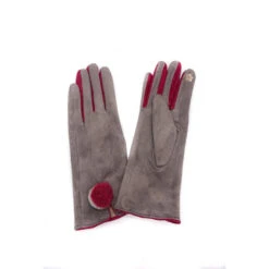 Gants Tactiles Taupe Foncé Ornés De Pompon Avec Fente