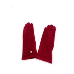 Gants Tactiles Bordeaux Avec Nœud Papillon Et Perle