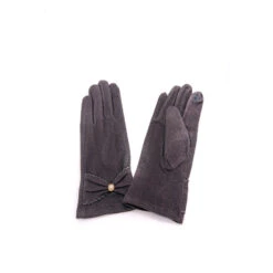 Gants Tactiles Gris Foncé Avec Nœud Papillon Et Perle