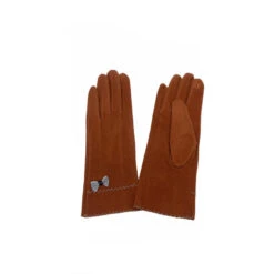 Gants Tactiles à Petit Nœud Et Couture Zig-zag Camel
