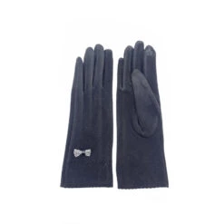Gants Tactiles à Petit Nœud Et Couture Zig-zag Noir