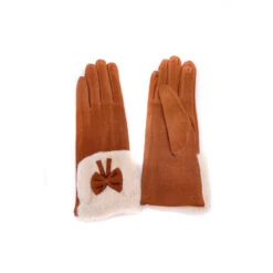 Gants Tactiles à Détail Fausse Fourrure Et Nœud Caramel