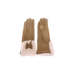 Gants Tactiles à Détail Fausse Fourrure Et Nœud Taupe Clair