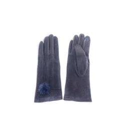 Gants Tactiles Unis à Pompon En Fausse Fourrure Gris Foncé